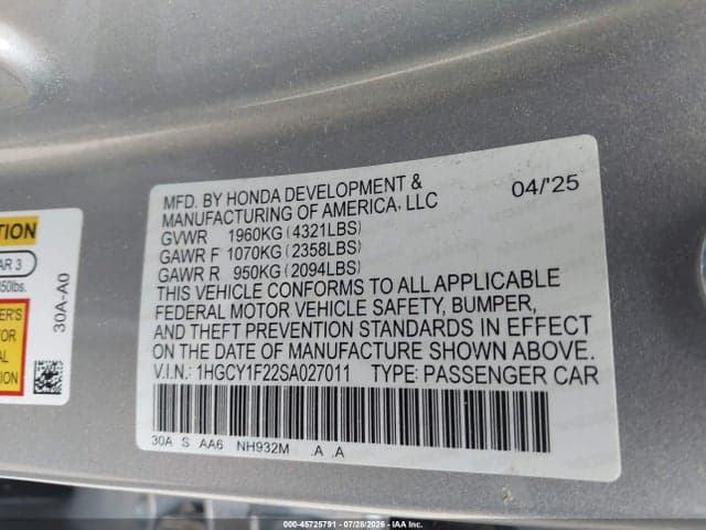 2025 HONDA ACCORD LX 9