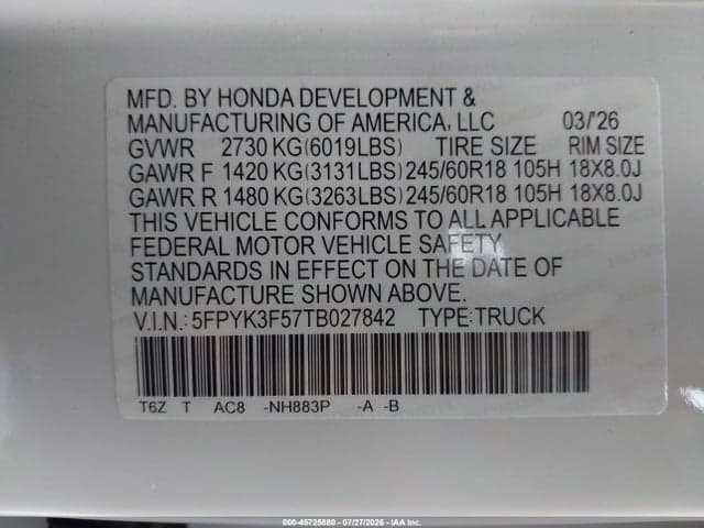 2026 HONDA RIDGELINE RTL 9