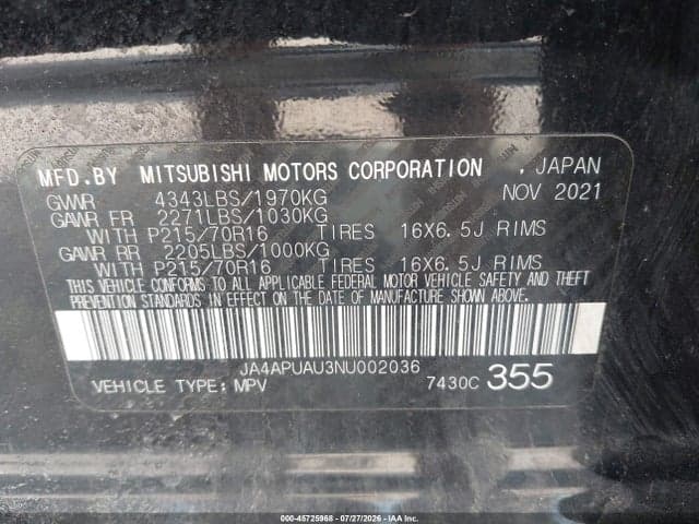2022 MITSUBISHI OUTLANDER SPORT 2.0 BE 2WD/2.0 ES 2WD/2.0 LE 2WD/2.0 S 2WD 9