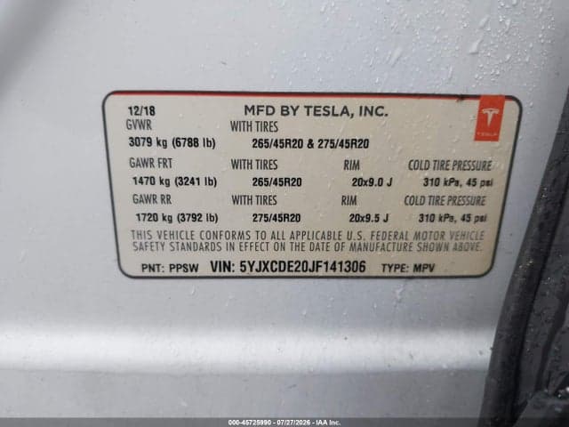 2018 TESLA MODEL X 100D/75D/P100D 9
