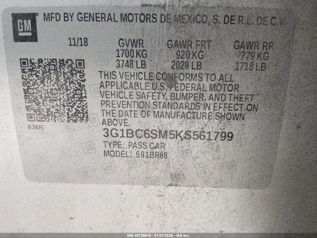 2019 CHEVROLET CRUZE LS 9