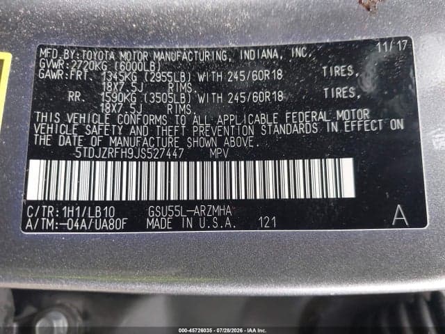 2018 TOYOTA HIGHLANDER XLE 9