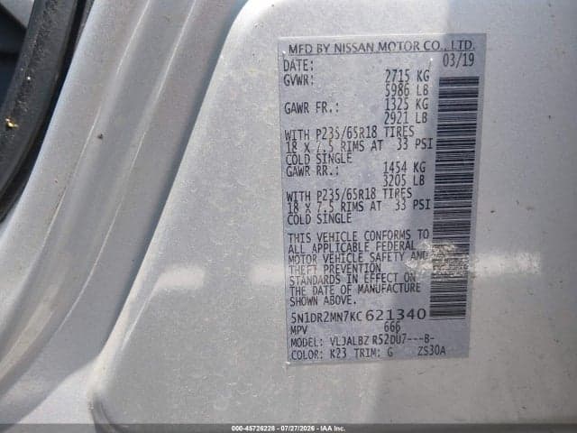 2019 NISSAN PATHFINDER S 9