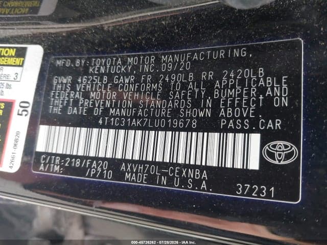 2020 TOYOTA CAMRY LE HYBRID 9