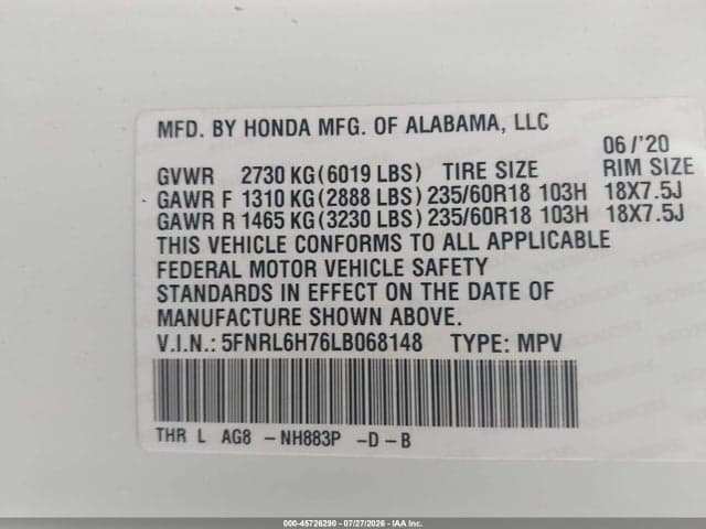 2020 HONDA ODYSSEY EX-L/EX-L W/NAVI RES 9