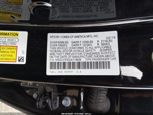 2018 HONDA ACCORD EX 9