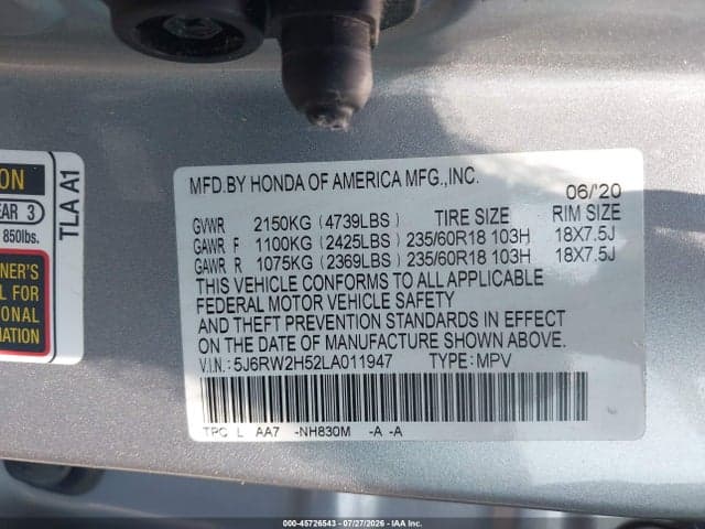2020 HONDA CR-V AWD EX 9
