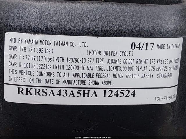 2017 YAMAHA YW50 F 10