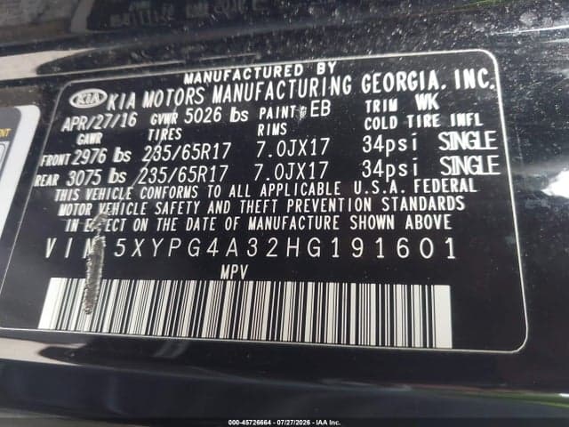 2017 KIA SORENTO 2.4L LX 9