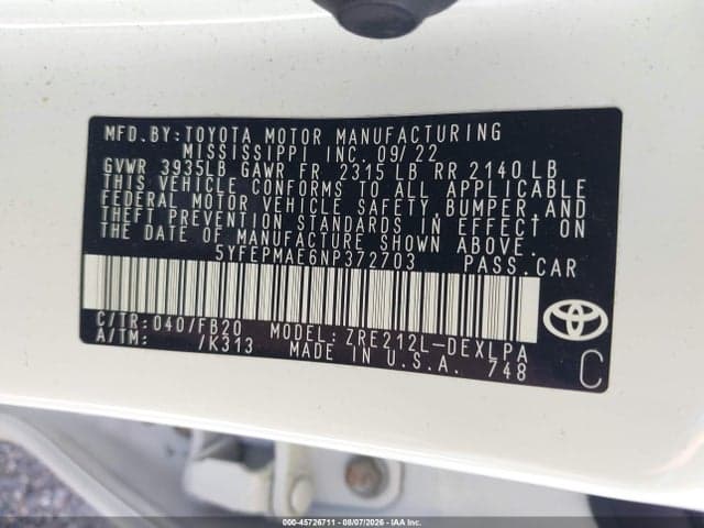 2022 TOYOTA COROLLA LE 9