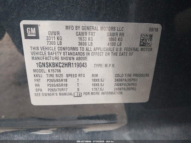 2017 CHEVROLET TAHOE LT 9