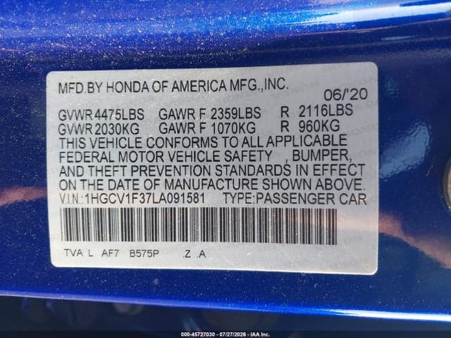 2020 HONDA ACCORD SPORT 9