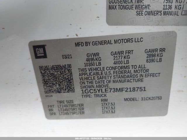 2021 CHEVROLET SILVERADO 2500HD 4WD STANDARD BED WT 8