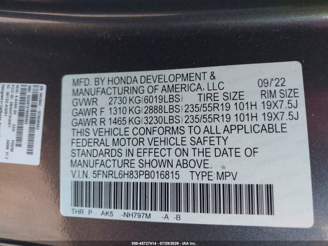 2023 HONDA ODYSSEY TOURING 9