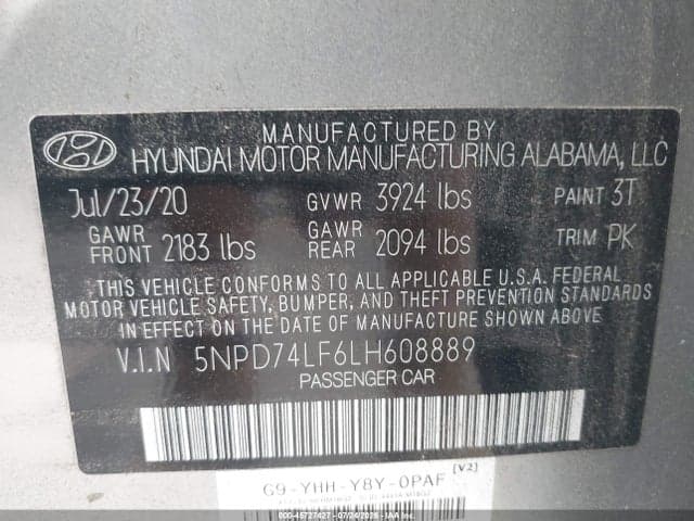 2020 HYUNDAI ELANTRA SE 9