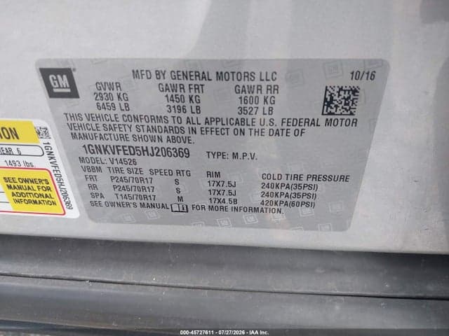 2017 CHEVROLET TRAVERSE LS 9