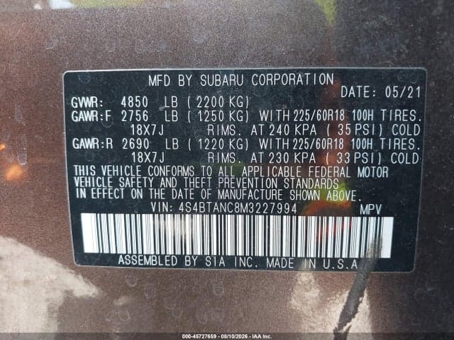 2021 SUBARU OUTBACK LIMITED 9