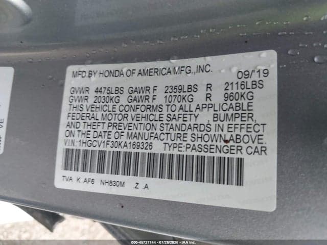 2019 HONDA ACCORD SPORT 9