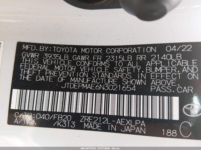 2022 TOYOTA COROLLA LE 9