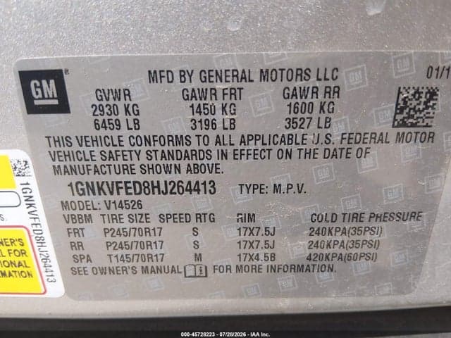 2017 CHEVROLET TRAVERSE LS 9