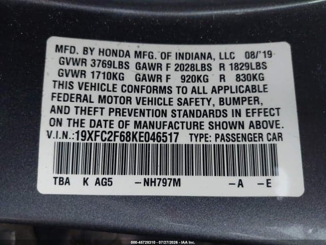 2019 HONDA CIVIC LX 9