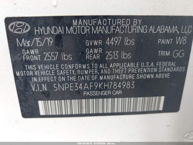 2019 HYUNDAI SONATA SEL 9