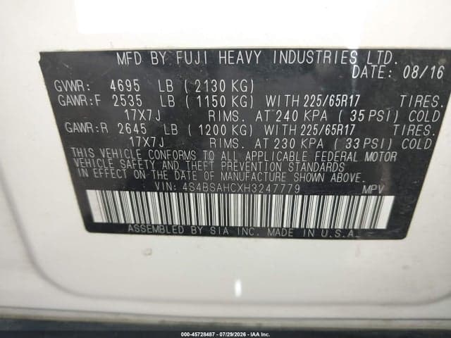 2017 SUBARU OUTBACK 2.5I PREMIUM 9