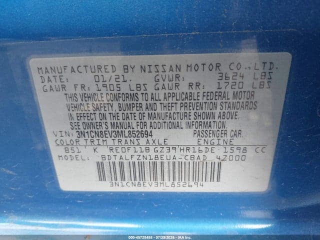 2021 NISSAN VERSA SV XTRONIC CVT 9