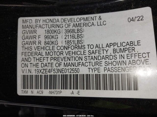2022 HONDA INSIGHT EX 9