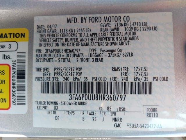 2017 FORD FUSION HYBRID S 9