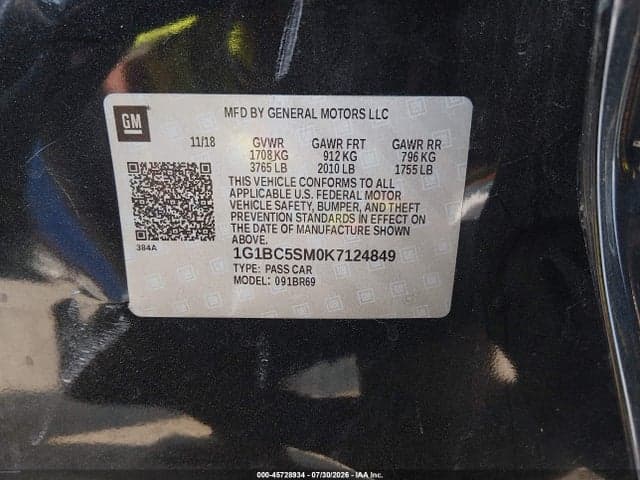 2019 CHEVROLET CRUZE LS 9