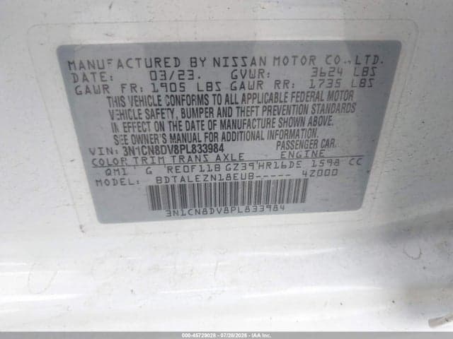 2023 NISSAN VERSA 1.6 S XTRONIC CVT 9