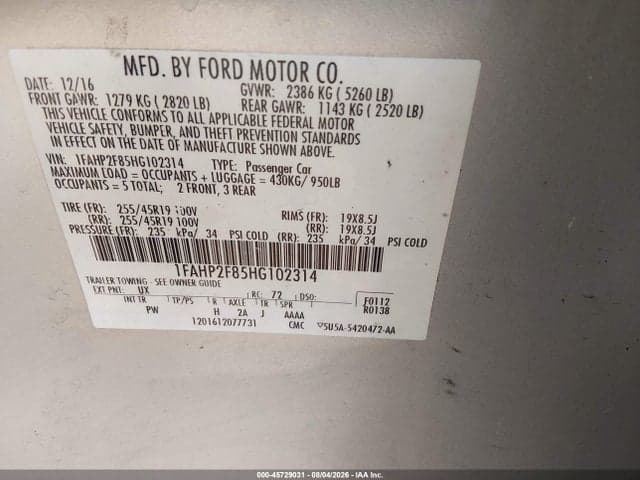 2017 FORD TAURUS LIMITED 9
