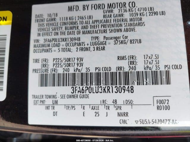 2019 FORD FUSION HYBRID SE 9