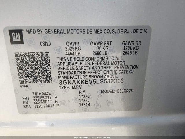 2020 CHEVROLET EQUINOX FWD LT 1.5L TURBO 9