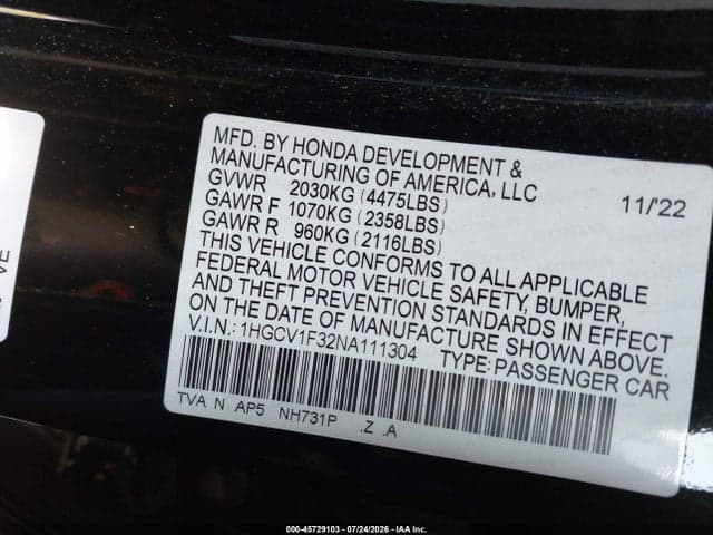 2022 HONDA ACCORD SPORT 9