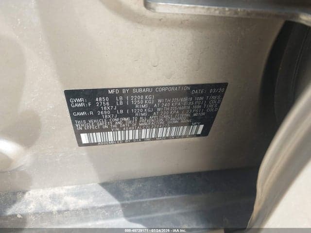 2020 SUBARU OUTBACK LIMITED 9