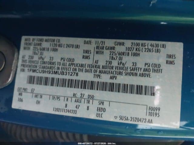 2021 FORD ESCAPE SEL 9