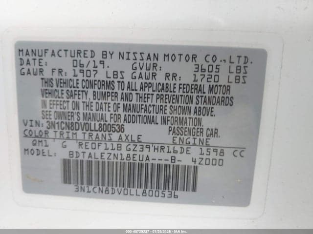 2020 NISSAN VERSA S XTRONIC CVT 9