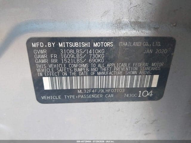 2020 MITSUBISHI MIRAGE G4 LE 9