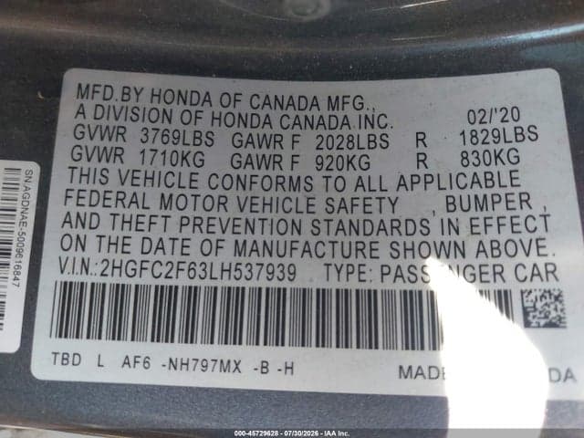 2020 HONDA CIVIC LX 9