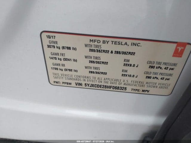 2017 TESLA MODEL X 100D/75D/90D 9