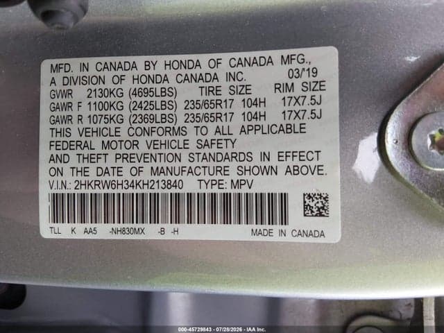 2019 HONDA CR-V LX 9