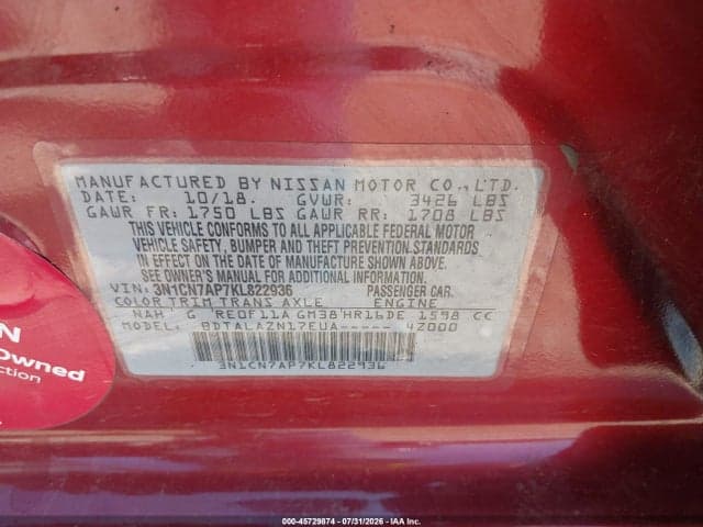 2019 NISSAN VERSA 1.6 S+ 9