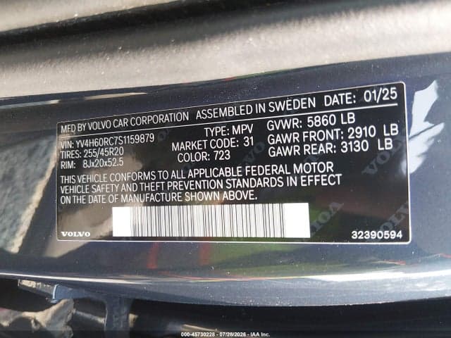 2025 VOLVO XC60 PLUG-IN HYBRID PLUS, T8 AWD ELECTRIC/GASOLINE, DARK 9