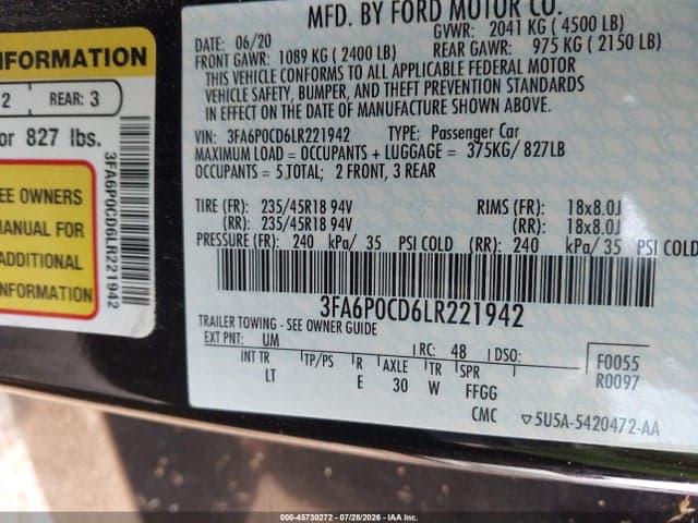 2020 FORD FUSION SEL 9