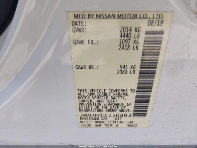 2020 NISSAN ALTIMA PLATINUM VC-TURBO FWD 9