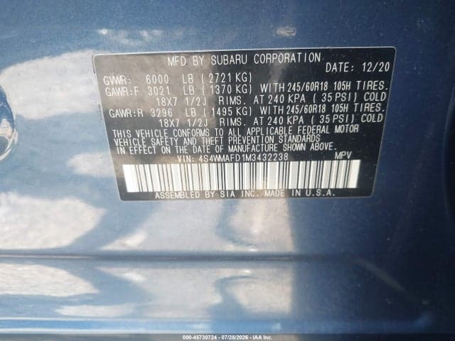 2021 SUBARU ASCENT PREMIUM 9