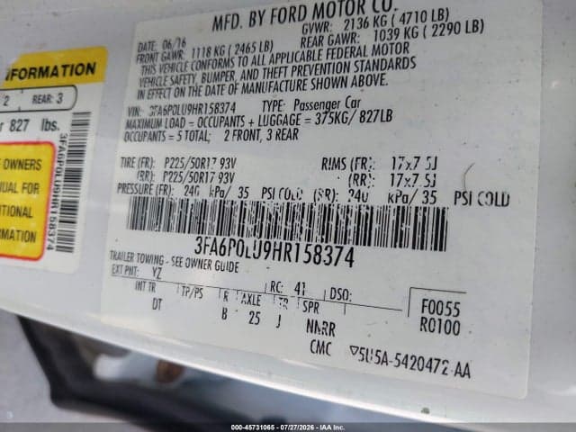 2017 FORD FUSION HYBRID SE 9