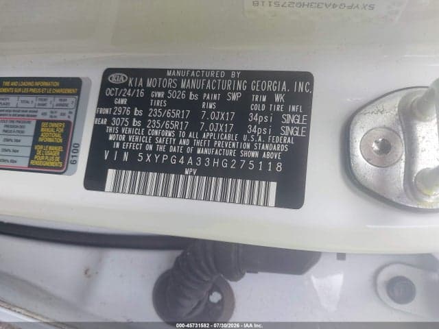 2017 KIA SORENTO 2.4L LX 9